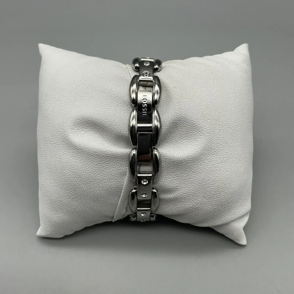 Fossil Women Watch 22mm Silver Tone Stainless Crystals ES-2561 New Battery 6.25